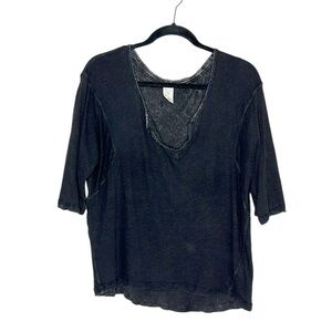 WE THE FREE Free People Head in the Clouds Linen Blend Tee in Black size XS